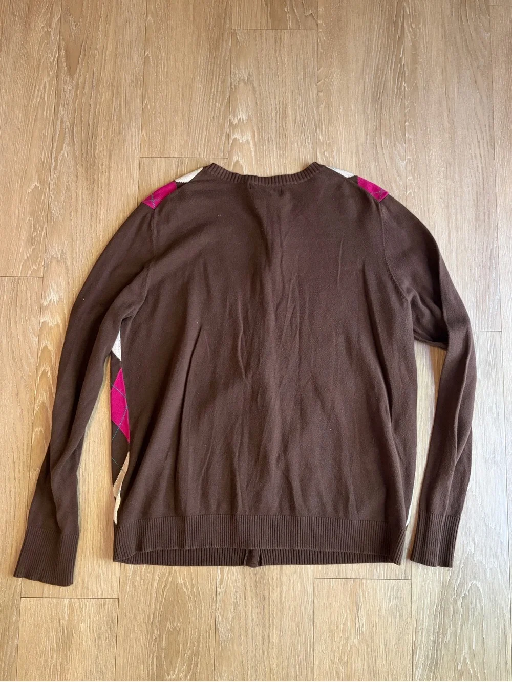 Merona Cotton Brown & Pink Argyle Button-Up Cardigan